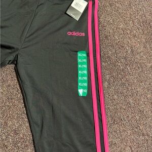 Adidas Kids Black Joggers with Pink Stripes